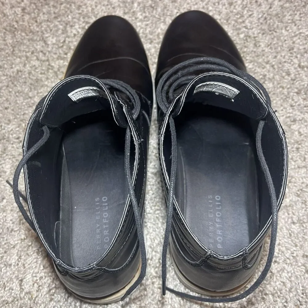 Perry Ellis Portfolio Mens Ankle Boots Size 11.5 Black Leather Shoes